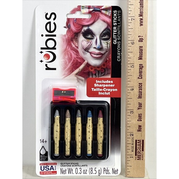 Glitter Sticks Makeup Set 5 Colors with Sharpener Made in USA by Rubies - Picture 4 of 12